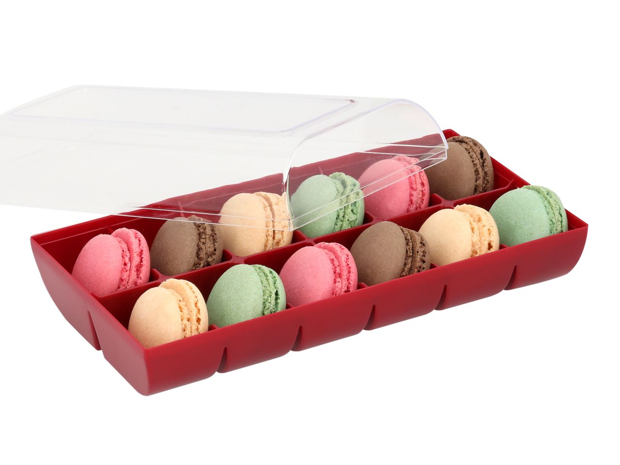 Macaron-Halbschalen, 24 Stück bunt in 12er Box ruby