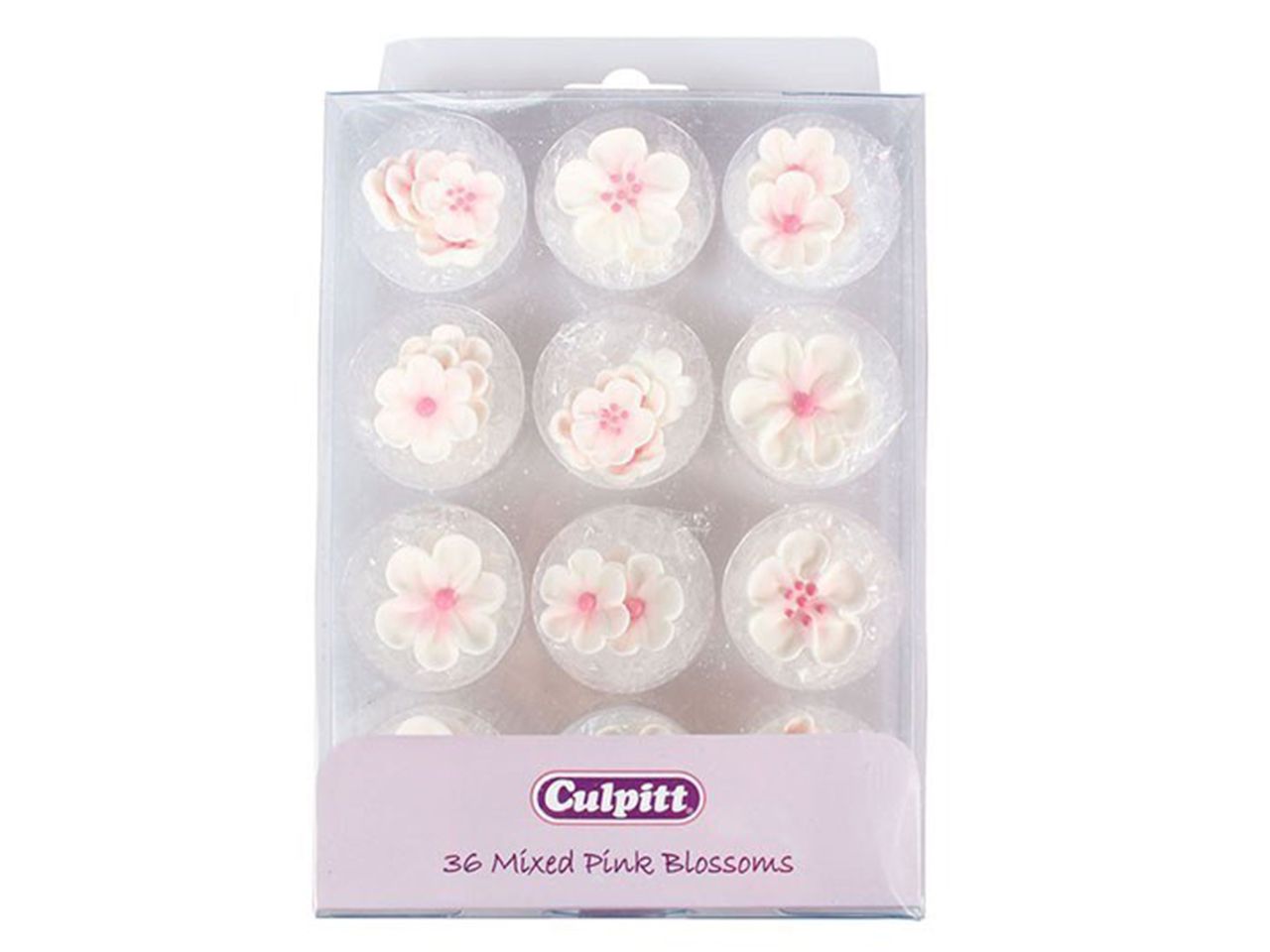 Culpitt: Zuckerblumen Pinke Blüten, 4 Designs, Weiß & Rosa, 36 Stück
