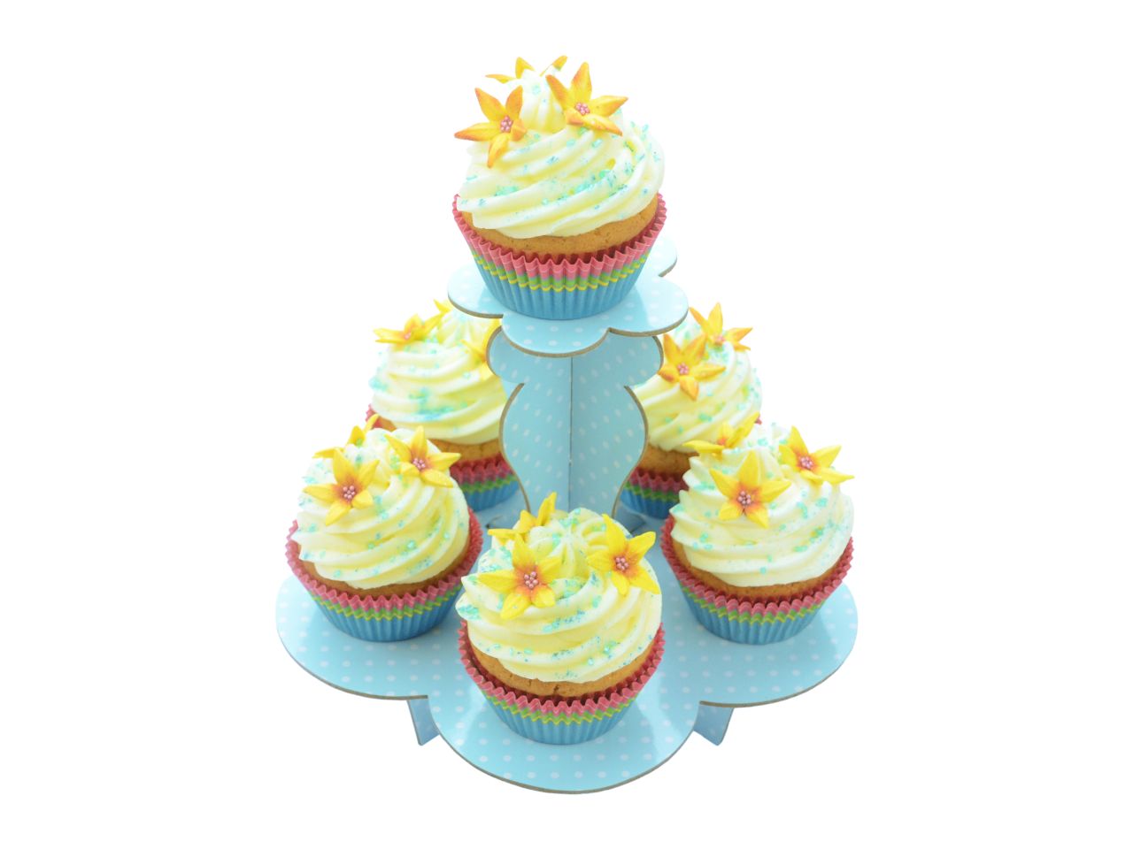 Cupcake-Etagere: Blau mit Dots, Karton, Hellblau & weiße Punkte, 20 cm x 18 cm
