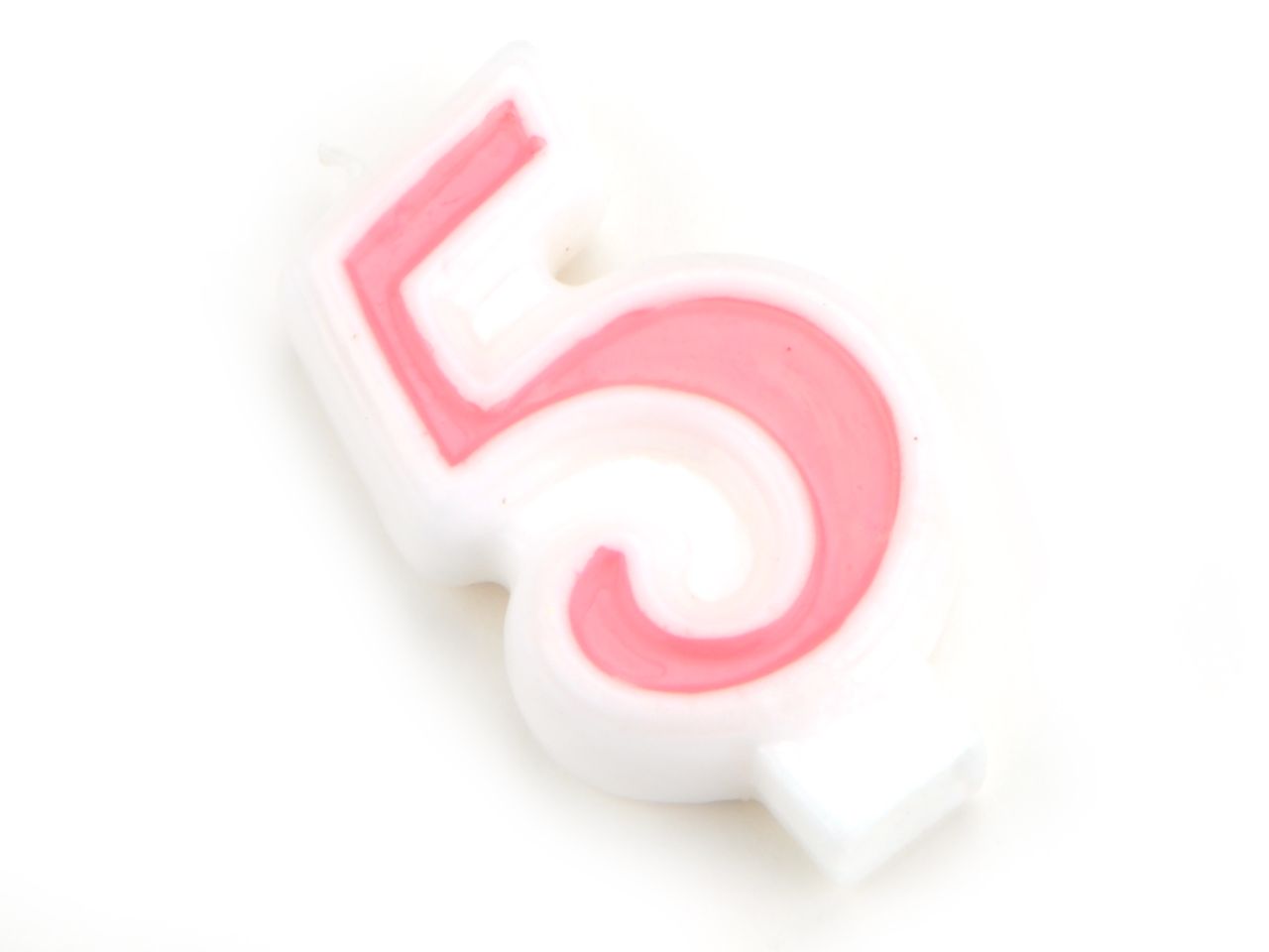 Zahlenkerze: Fünf/5, Wachs, Rosa-Weiß, 6 x 3 cm