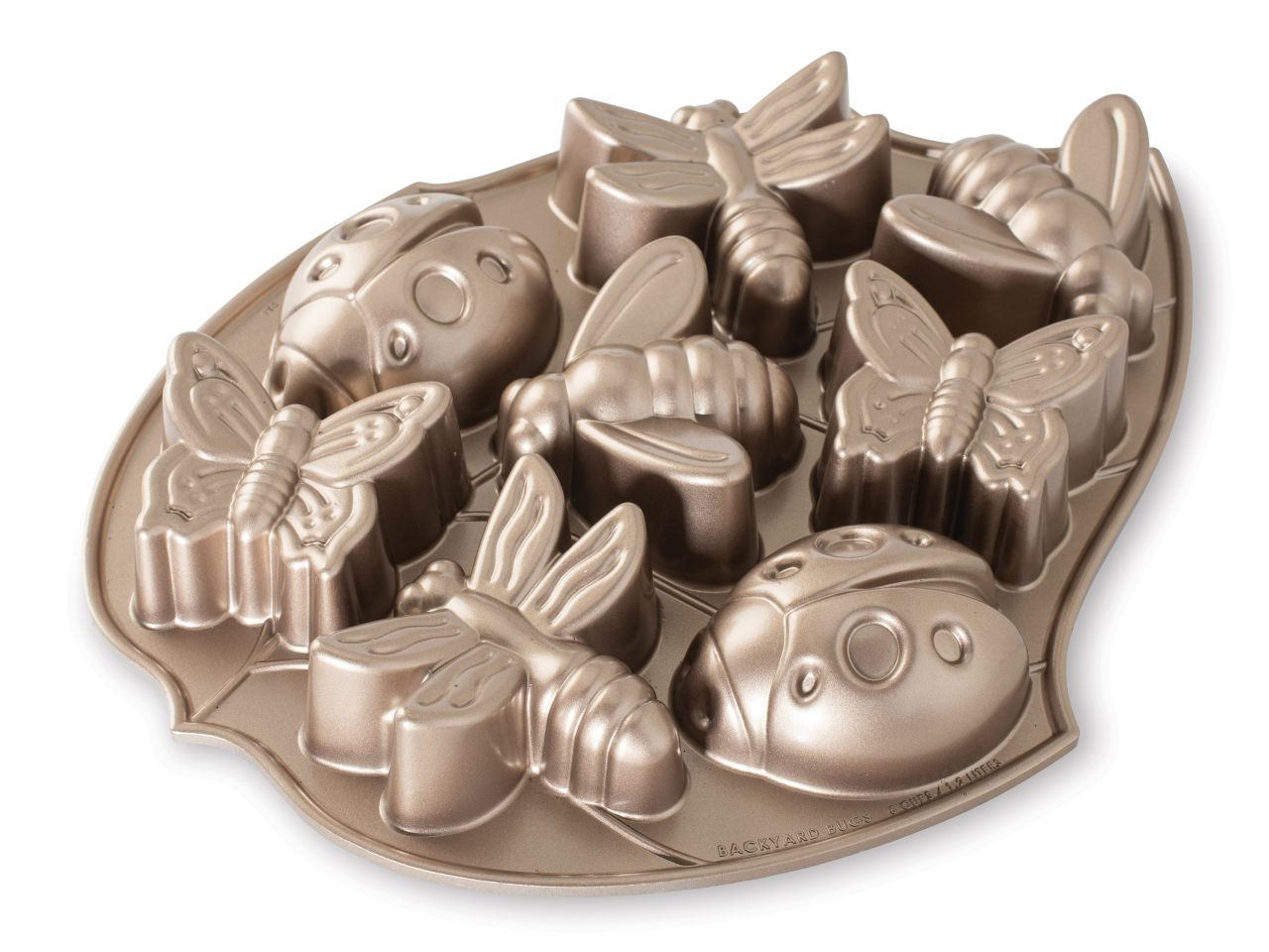 Nordic Ware: Aluguss-Backform Backyard Bugs, Antihaft, 1.200 ml, 8 Mulden: Schmetterling, Libelle, Marienkäfer, Biene