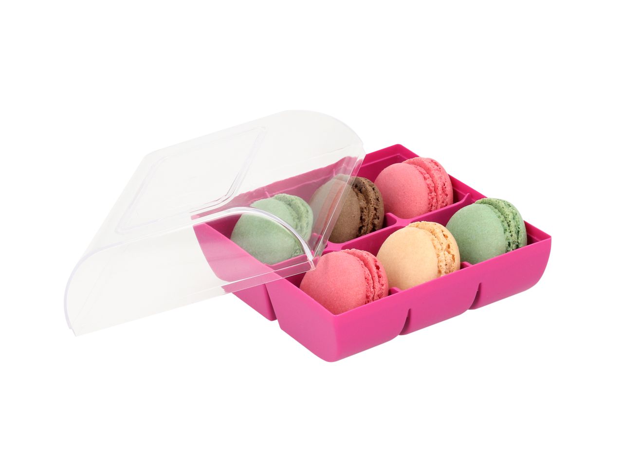 Macaron-Halbschalen, 12 Stück bunt in 6er Box fuchsia