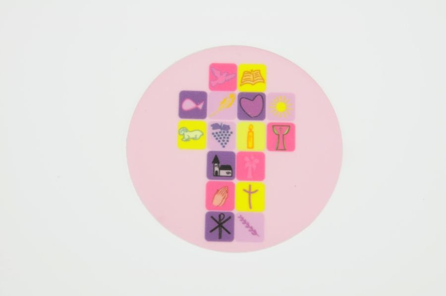 Kommunion-Aufleger -Kreuz- Ø 10 cm, rosa, aus Zucker