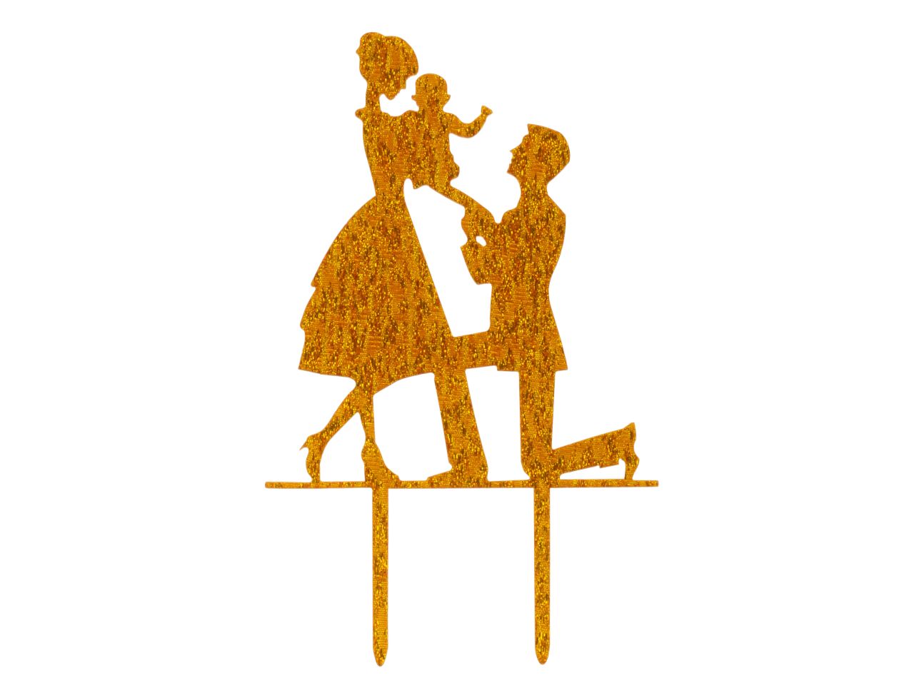 Cake Topper: Brautpaar mit Kind, glänzendes Gold, 18,5 x 12 cm