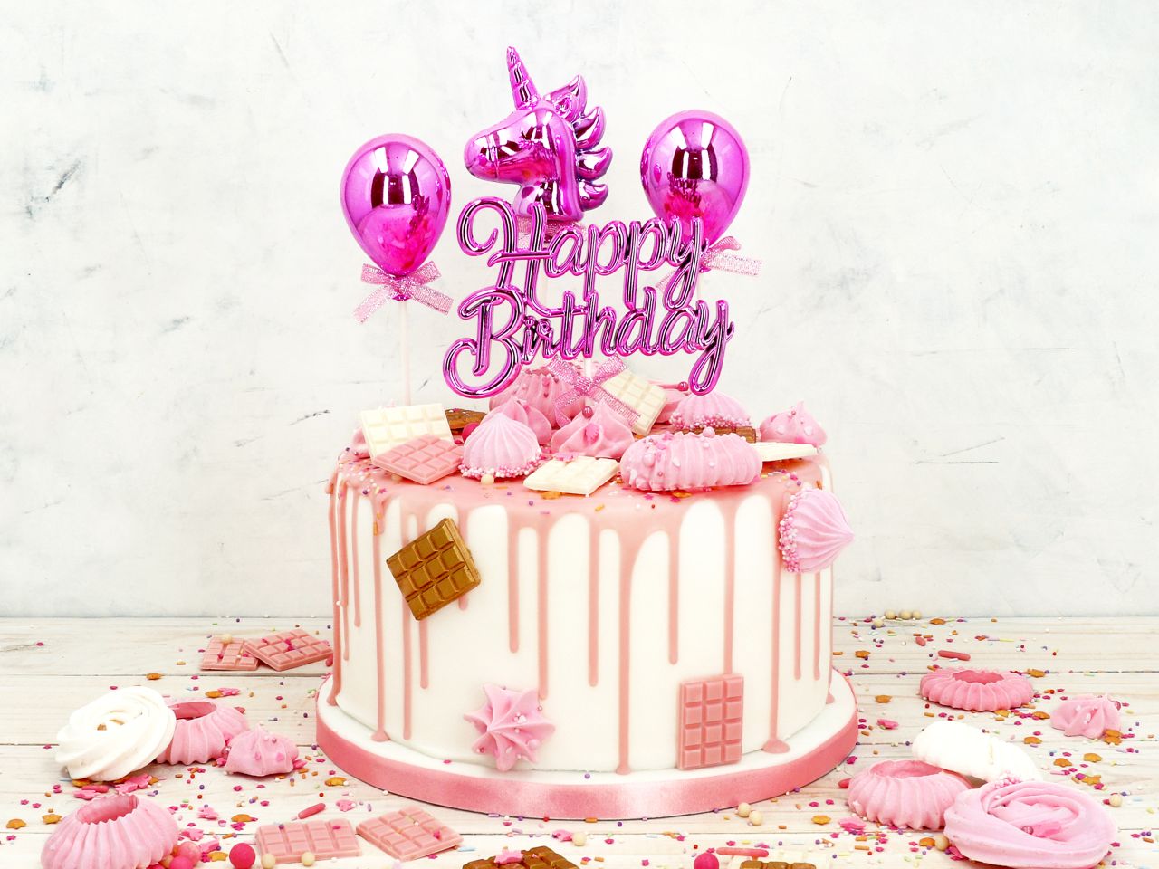 Cake Topper: 3D-Happy Birthday, glänzendes Pink, 11,7 x 8 x 0,6 cm