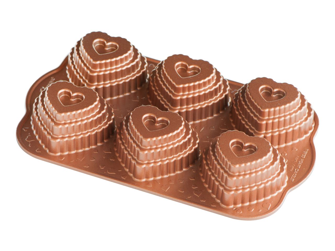 Nordic Ware: Aluguss-Backform Tiered Heart Cakelet, Antihaft, 0,71 L, 6 Mulden à 8 x 7,5 x 4 cm 