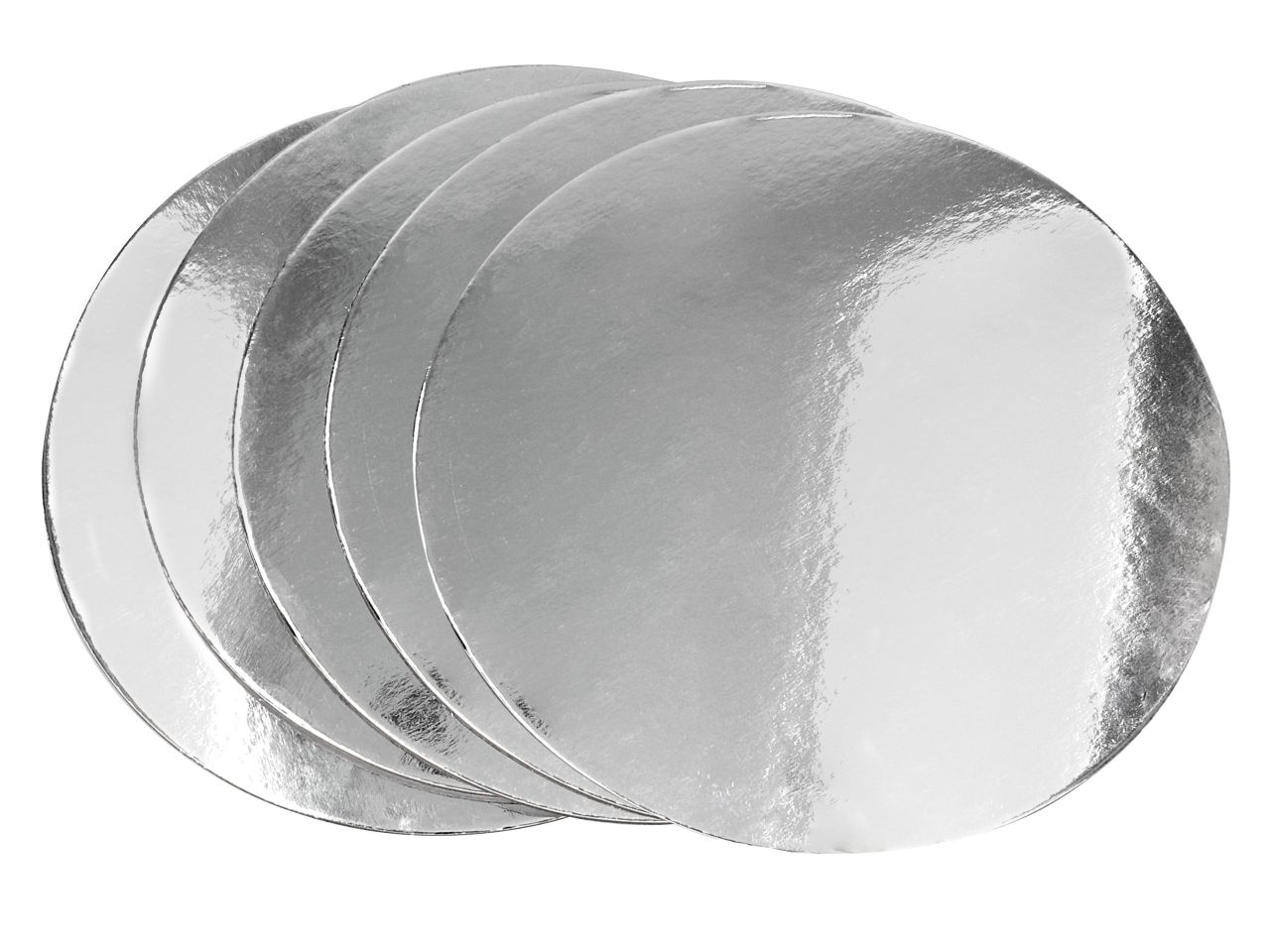 Cakeboard: Silver Plates, silberglänzend, 5 Stück à 28 cm, 2,5 mm