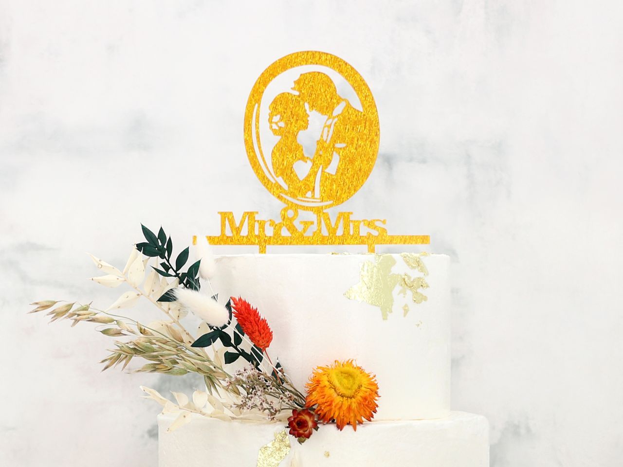 Cake Topper: Mr. & Mrs., glänzendes Gold, 18 x 15 cm