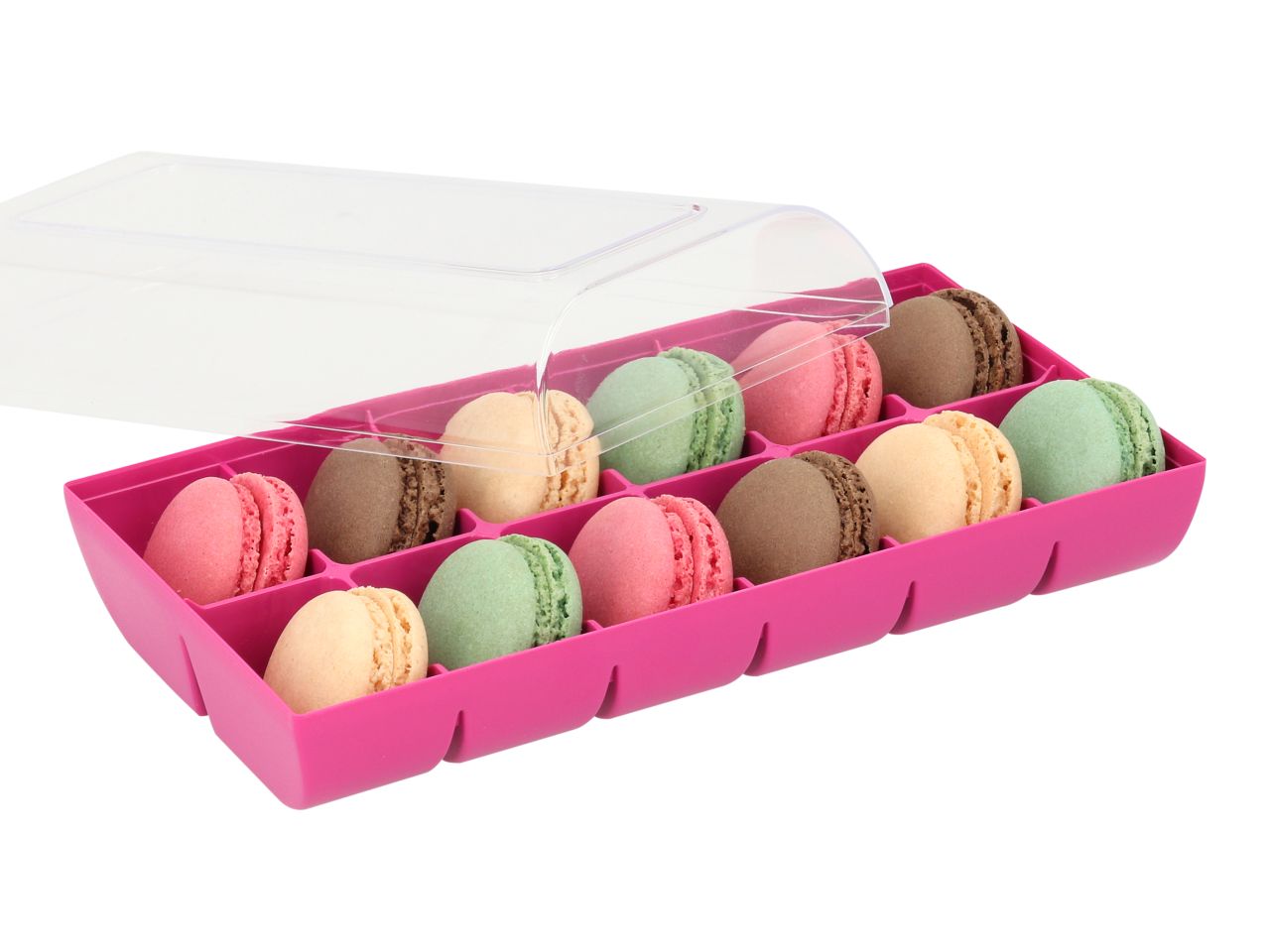 Macaron-Halbschalen, 24 Stück bunt in 12er Box fuchsia