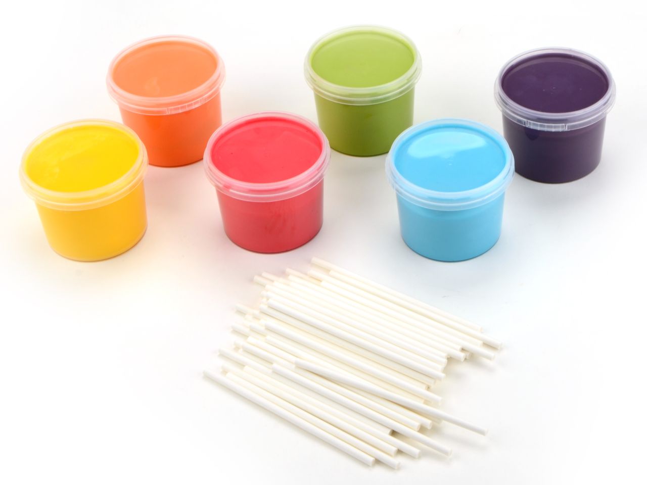 Cake Pop-Glasur: Regenbogen-Set, 6 Farben à 100 g, inkl. 50 Stiele, Weiß, 10 cm