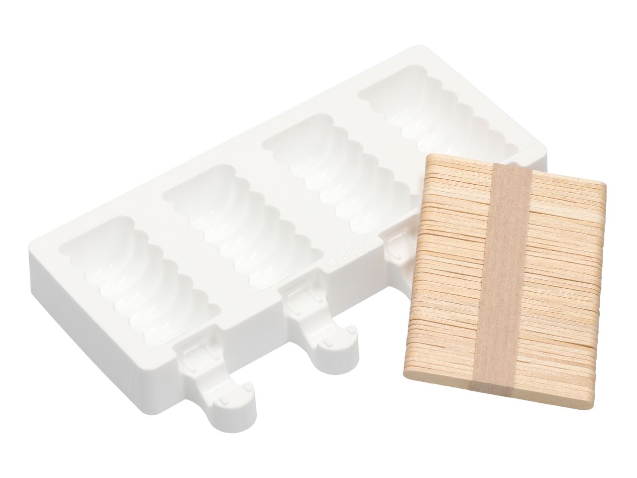 SILIKOMART Silikonform: Eisform Gel 04m Mini Tango, Weiß, 4 Mulden à 6,7 x 3,3 x 2,2 cm, je 36 ml, inkl. 50 Holzstiele