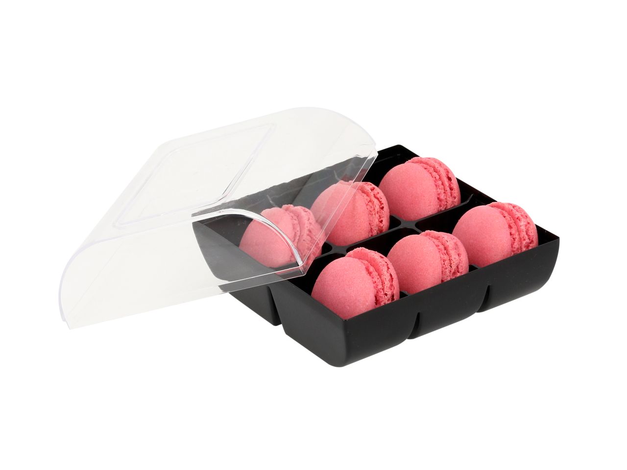 Macaron-Halbschalen, 12 Stück rot in 6er Box schwarz