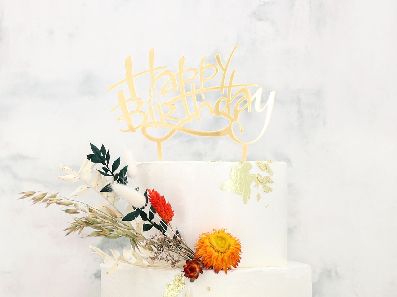 Cake Topper: Happy Birthday, glänzendes Gold, 15 x 15 cm