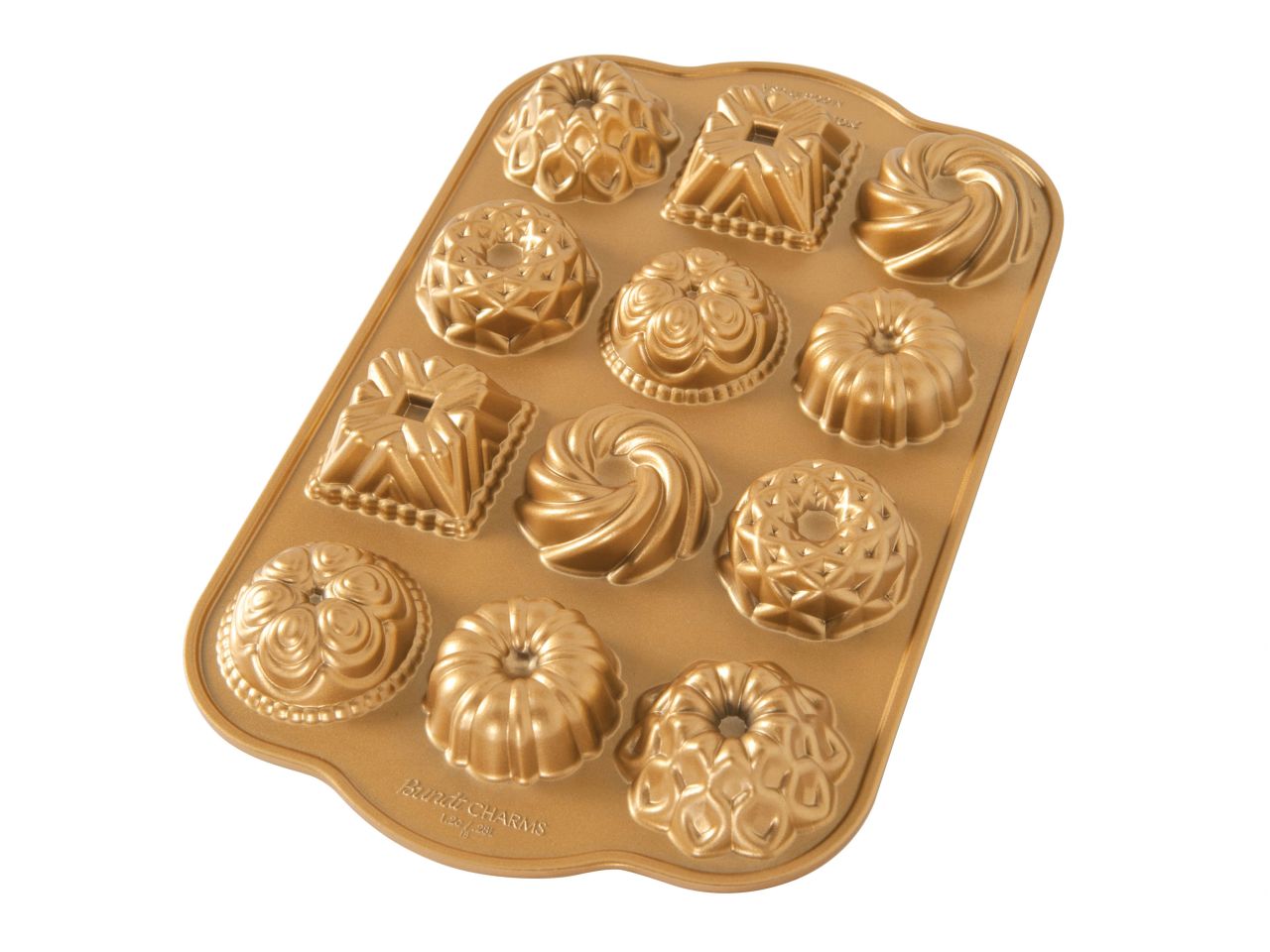 Nordic Ware: Aluguss-Backform Bundt Charms, Antihaft, 280 ml, 12 Mulden à 5-5,7 x 2,5 cm in 6 Designs