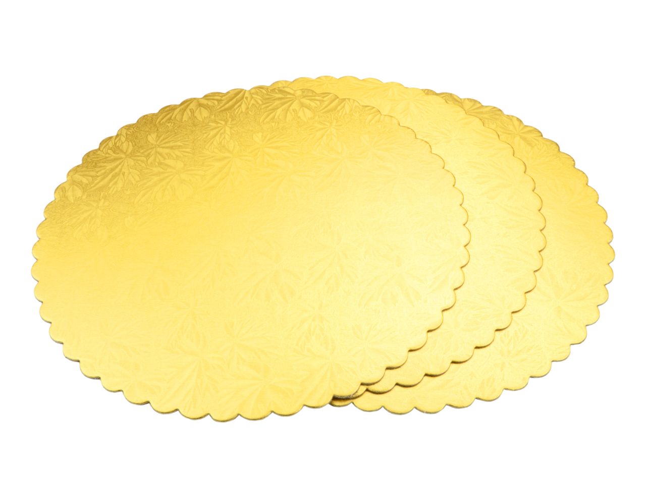 Cakeboard: Gold mit Blatt-Dekor, 3 Stück à 28 cm, 1,5 mm