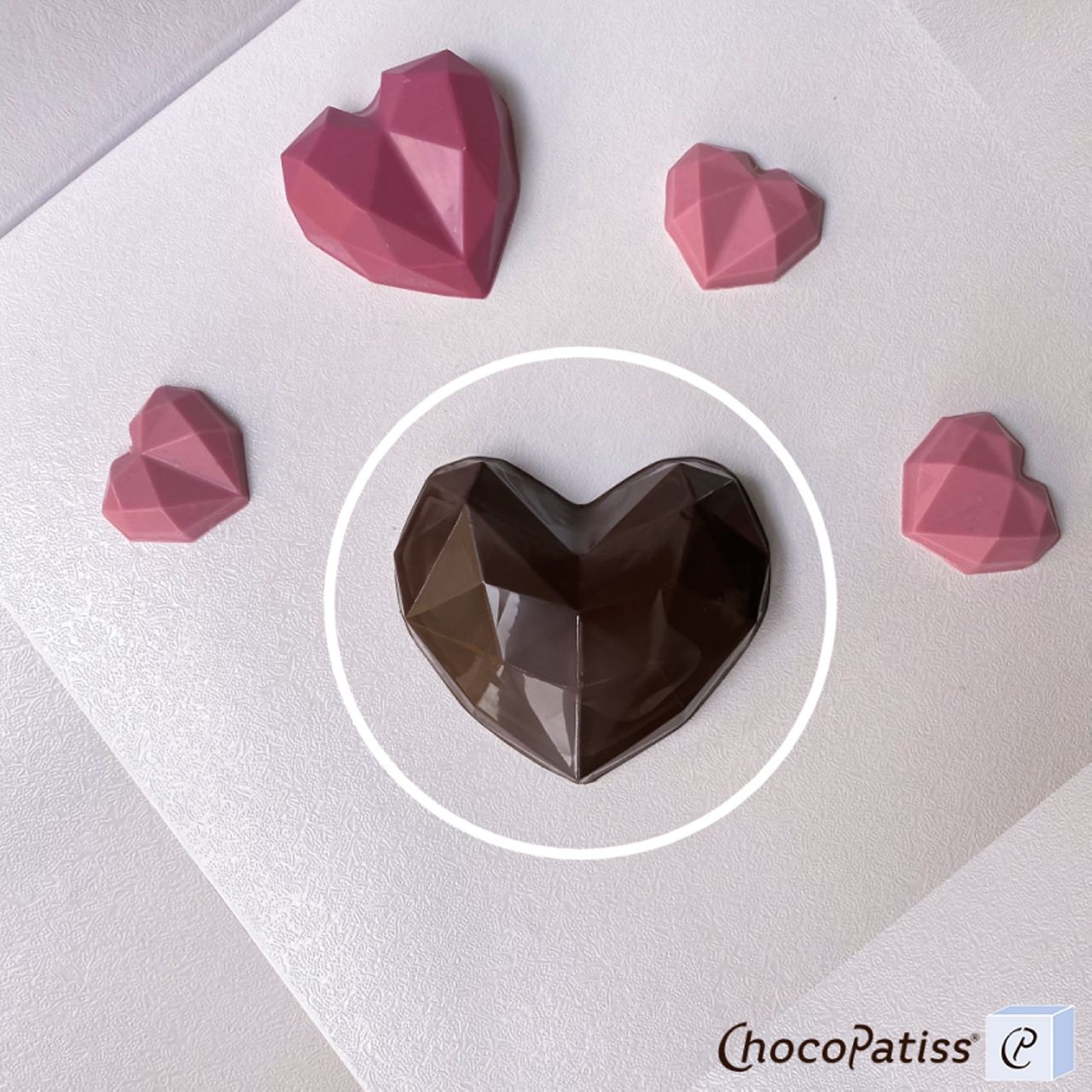 Schokoladenform Diamantherz, M, 8x8,5x2,5 cm