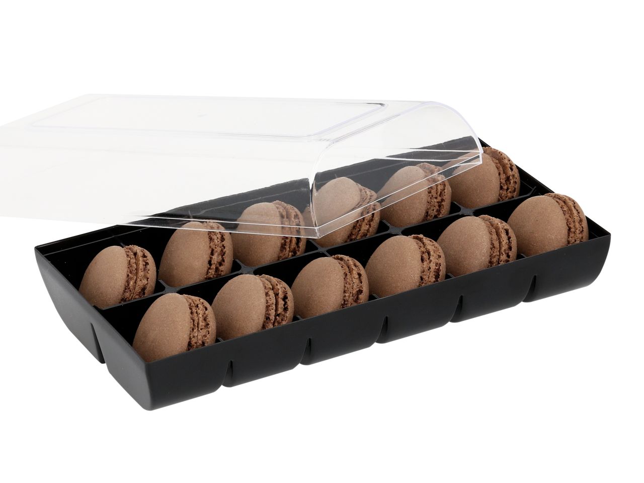 Macaron-Halbschalen, 24 Stück braun in 12er Box schwarz