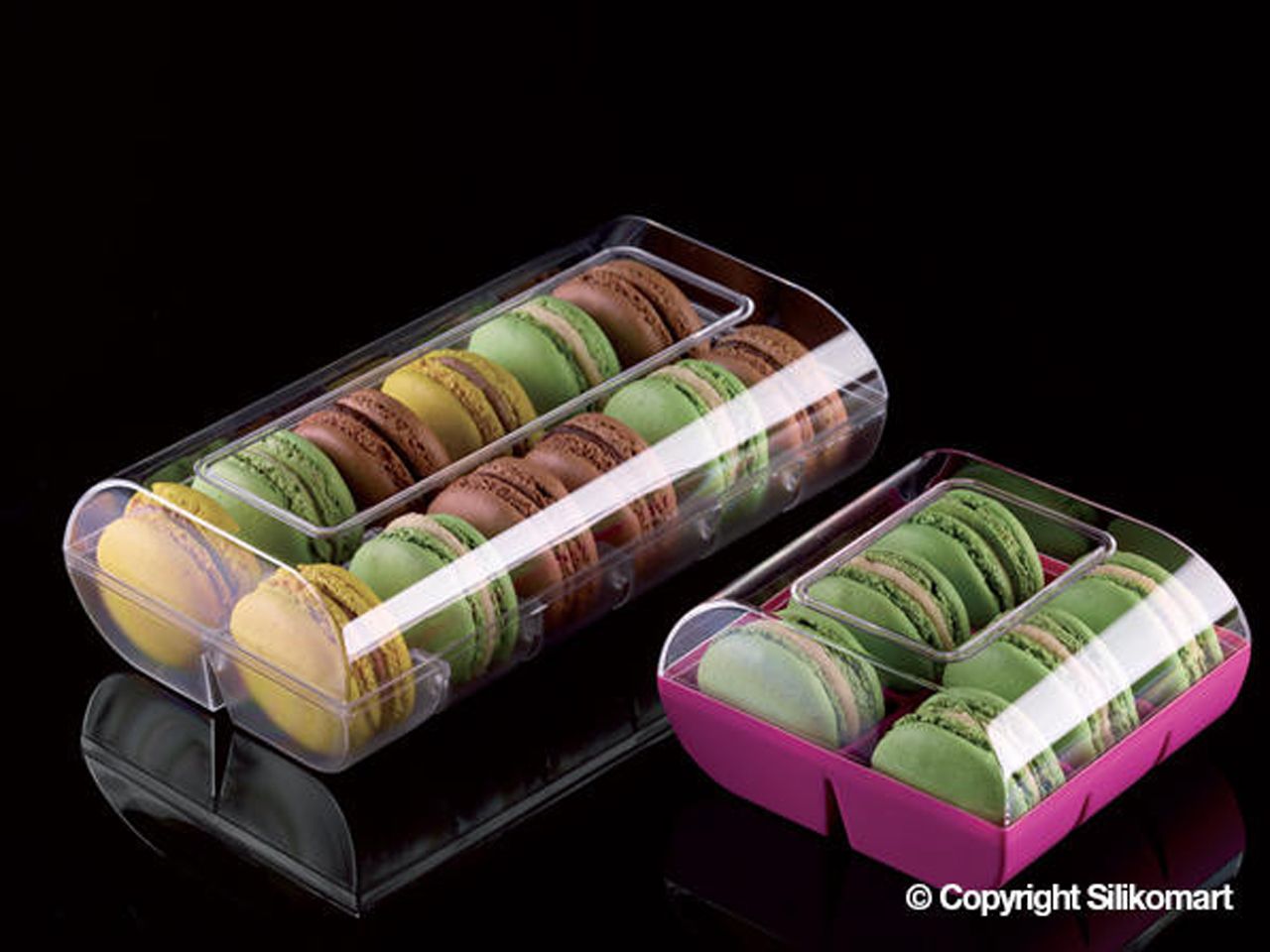 Macarons-Verpackung: Schwarz, Kunststoff, Schwarz & transparent, für 12 Macarons, 18,4 x 9,4 x 5,3 cm