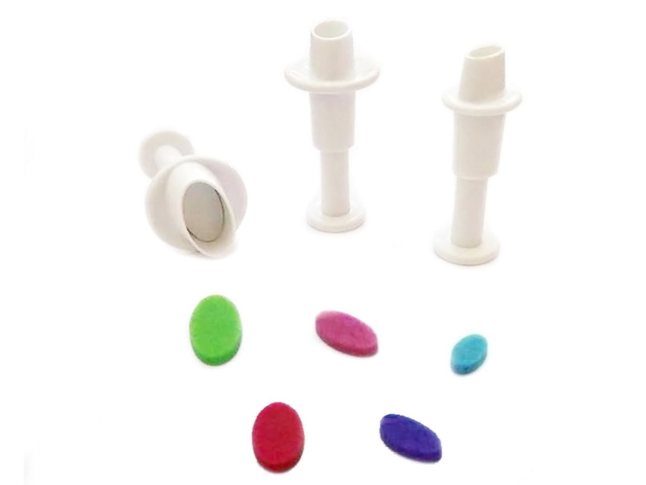 DEKOFEE Mini-Ausstecher-Set mit Stempel: Ovale, Kunststoff, Weiß, 3er-Set