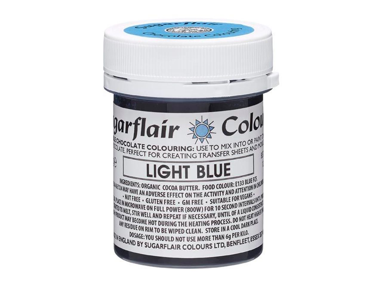 Sugarflair: Schokoladenfarbe Light Blue, Hellblau, 35 g