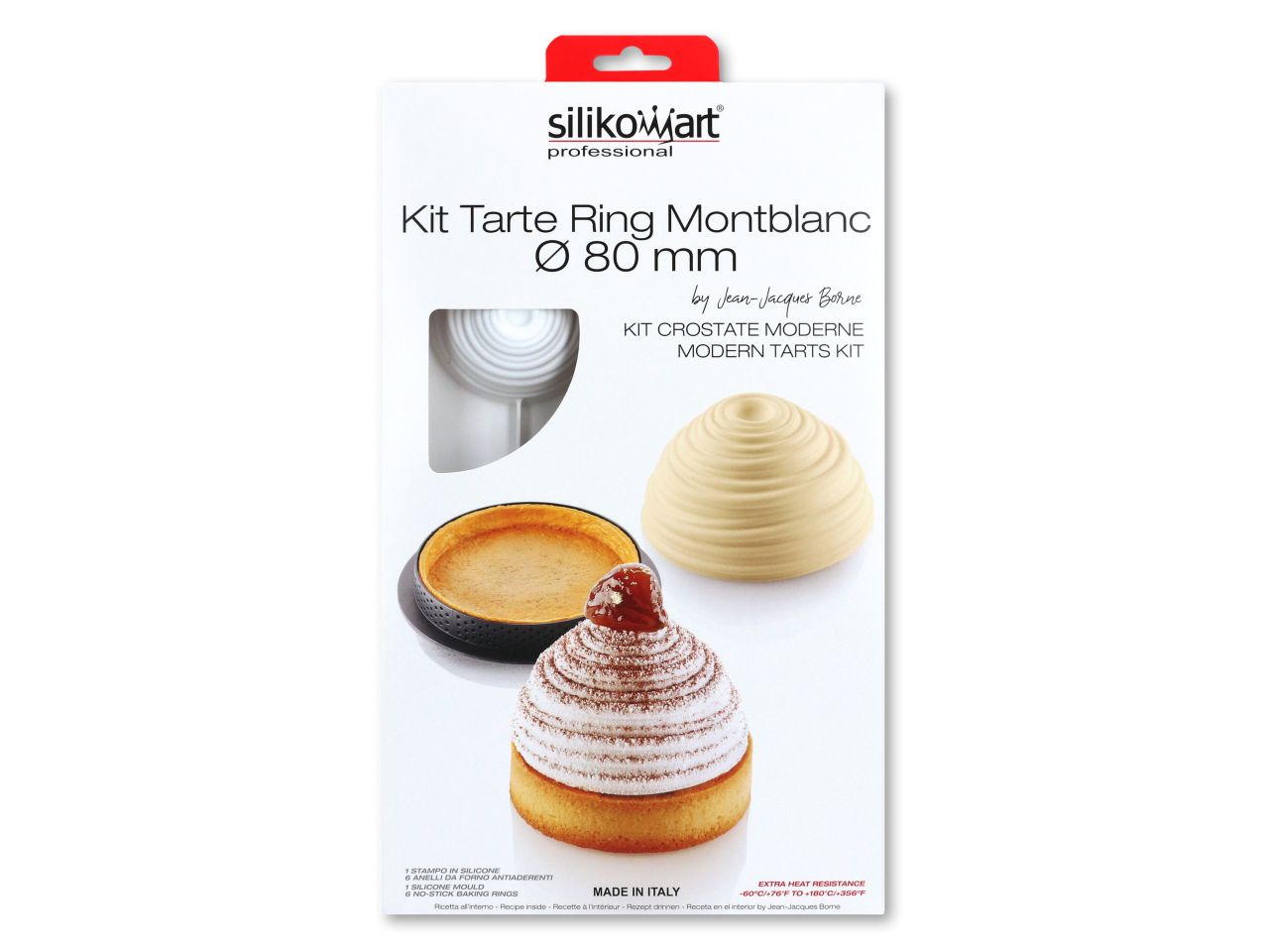 SILIKOMART Silikonform-Kit: Tarte Mont Blanc, Weiß & Schwarz, 7-teilig, 6 Mulden, 8 x 6,2 cm