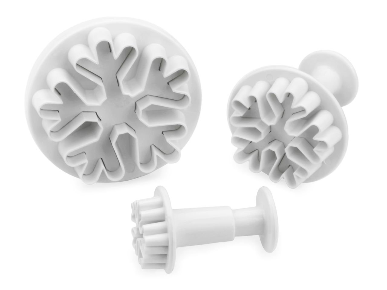 Ausstecher-Set mit Auswerfer: Eiskristall, Kunststoff, Weiß, 3 Stück à 25, 40, 55 mm