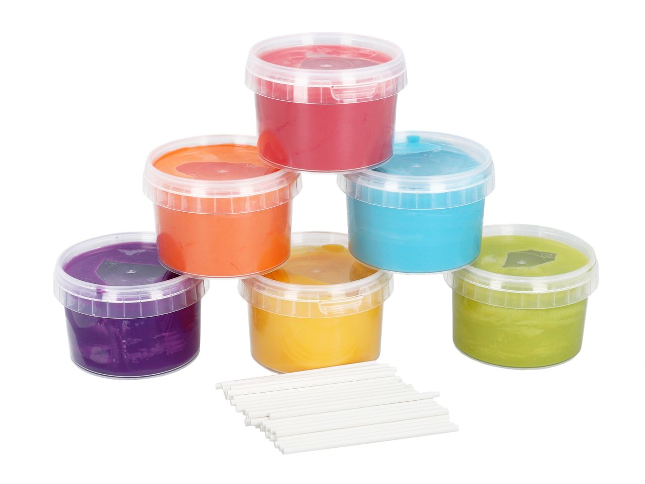 Cake Pop-Glasur: Rainbow-Set Maxi, 6 Regenbogenfarben à 260 g, inkl. 50 Stiele, Weiß, 10 cm