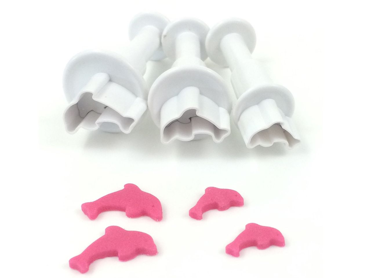 DEKOFEE Mini-Ausstecher-Set mit Stempel: Delfin, Kunststoff, Weiß, 3er-Set