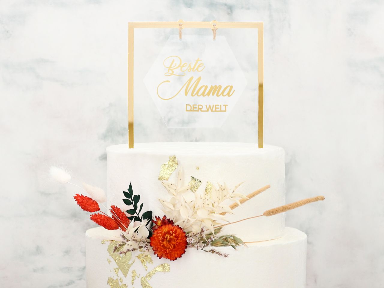 Cake Topper: Beste Mama, glänzendes Gold, 17,6 x 16 cm
