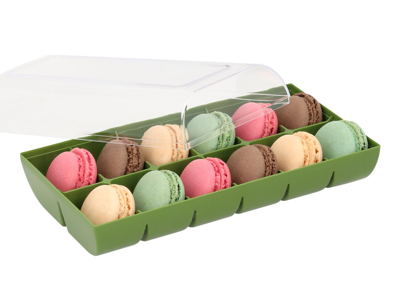 Macaron-Halbschalen, 24 Stück bunt in 12er Box grün