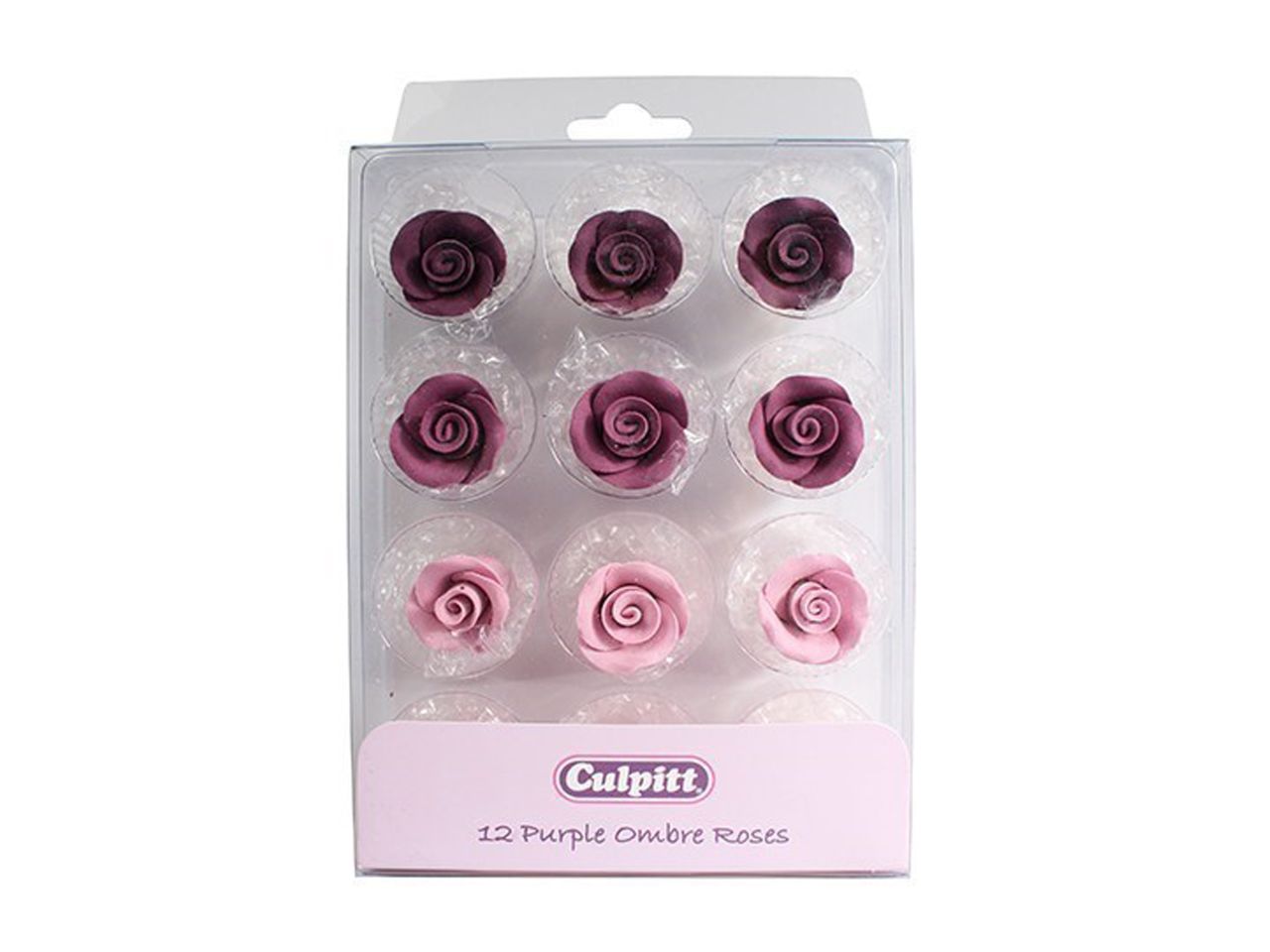Culpitt: Zuckerblumen Violette Ombré-Rosen, 3 Lila-Töne, 12 Stück à 20 mm