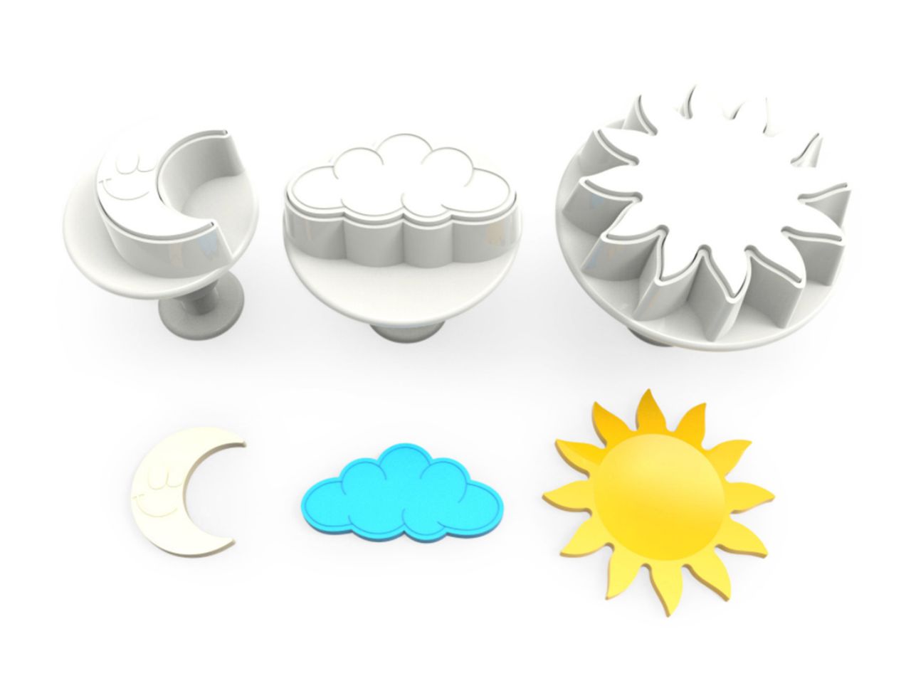 DEKOFEE Ausstecher-Set mit Stempel: Himmel, Kunststoff, Weiß, 3er-Set