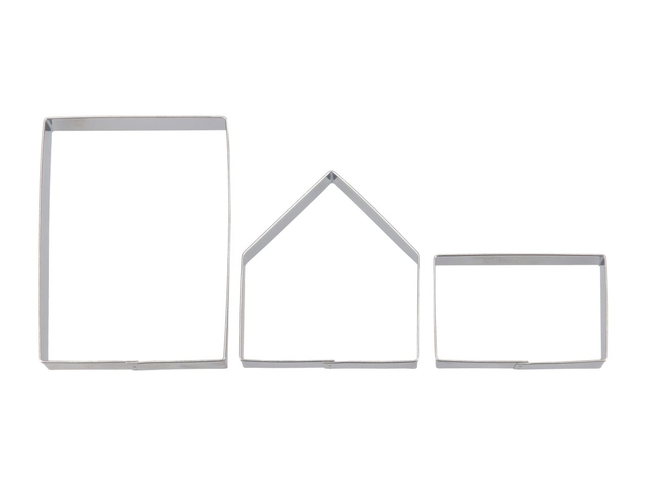 Ausstecher-Set: Lebkuchenhaus, Edelstahl, 3er-Set, 8,5 x 6 cm, 5,5 x 3,5 cm, 5,8 x 6,5 cm