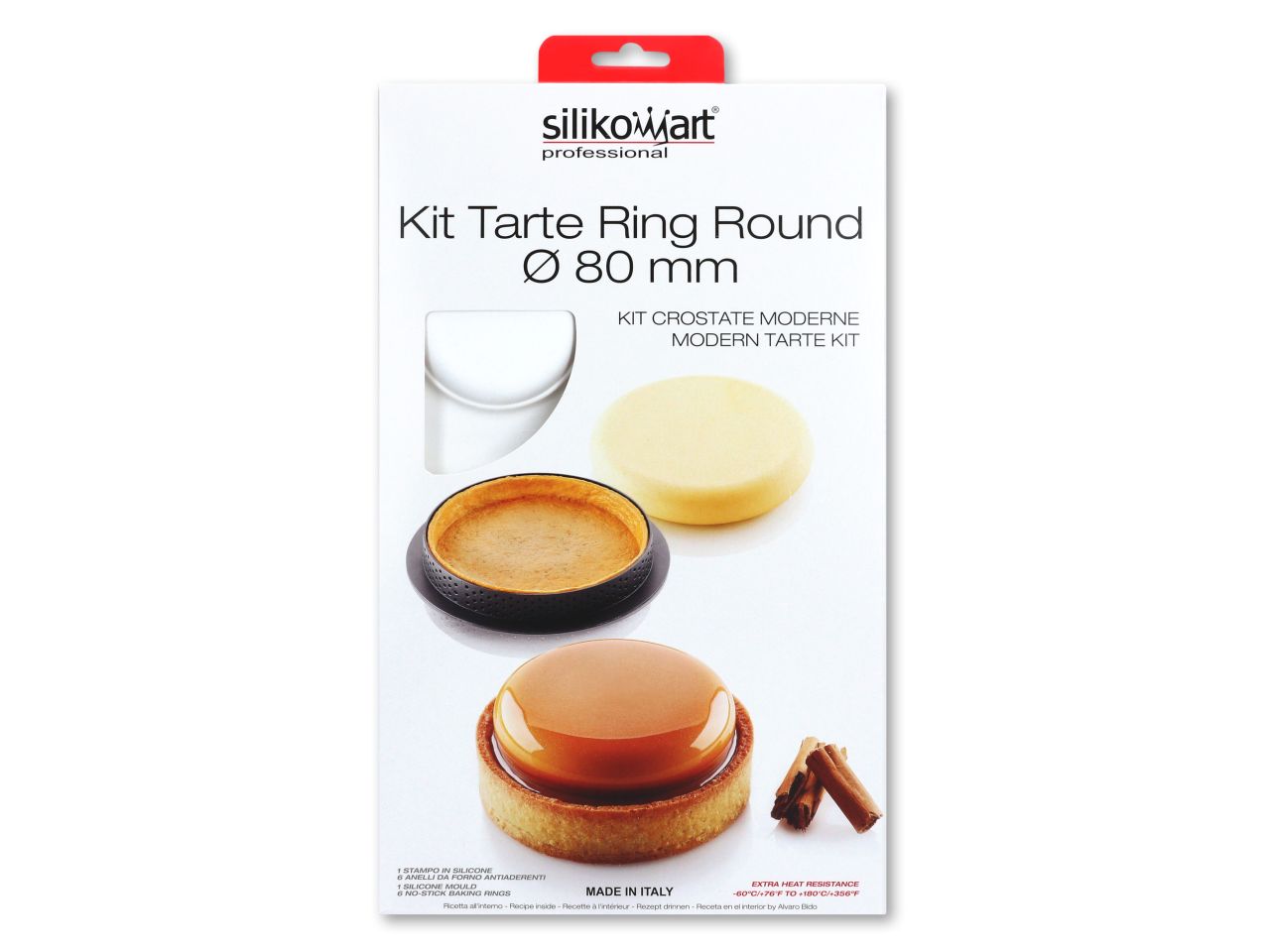 SILIKOMART Silikonform-Kit: Tarte Rund, Weiß & Schwarz, 7-teilig, 6 Mulden, 8 x 2 cm