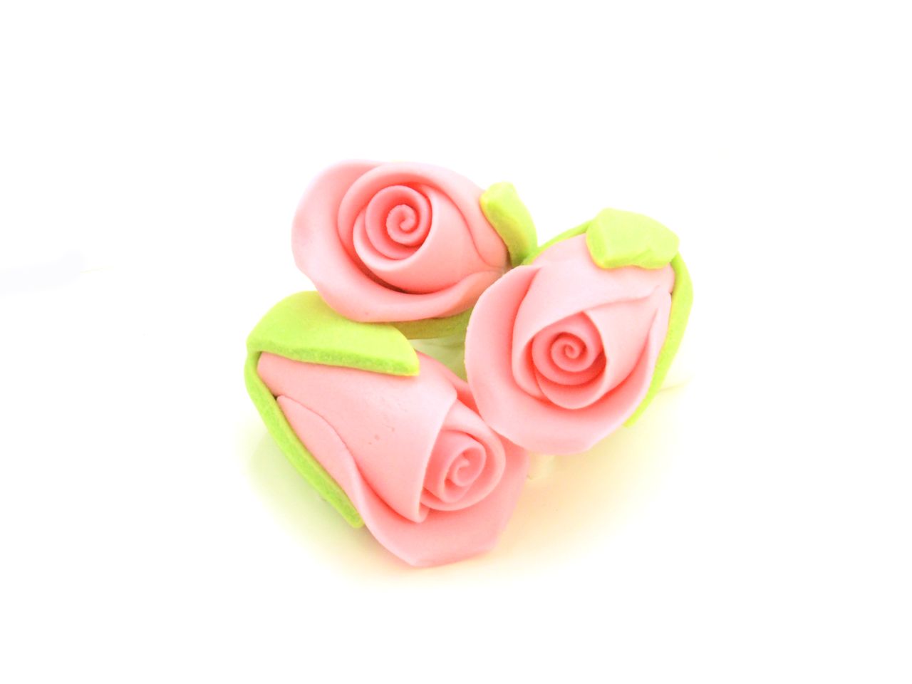 Zuckerblumen Rosa Rosenknospen, Pink & Grün, 3 Stück à 20 x 27 mm