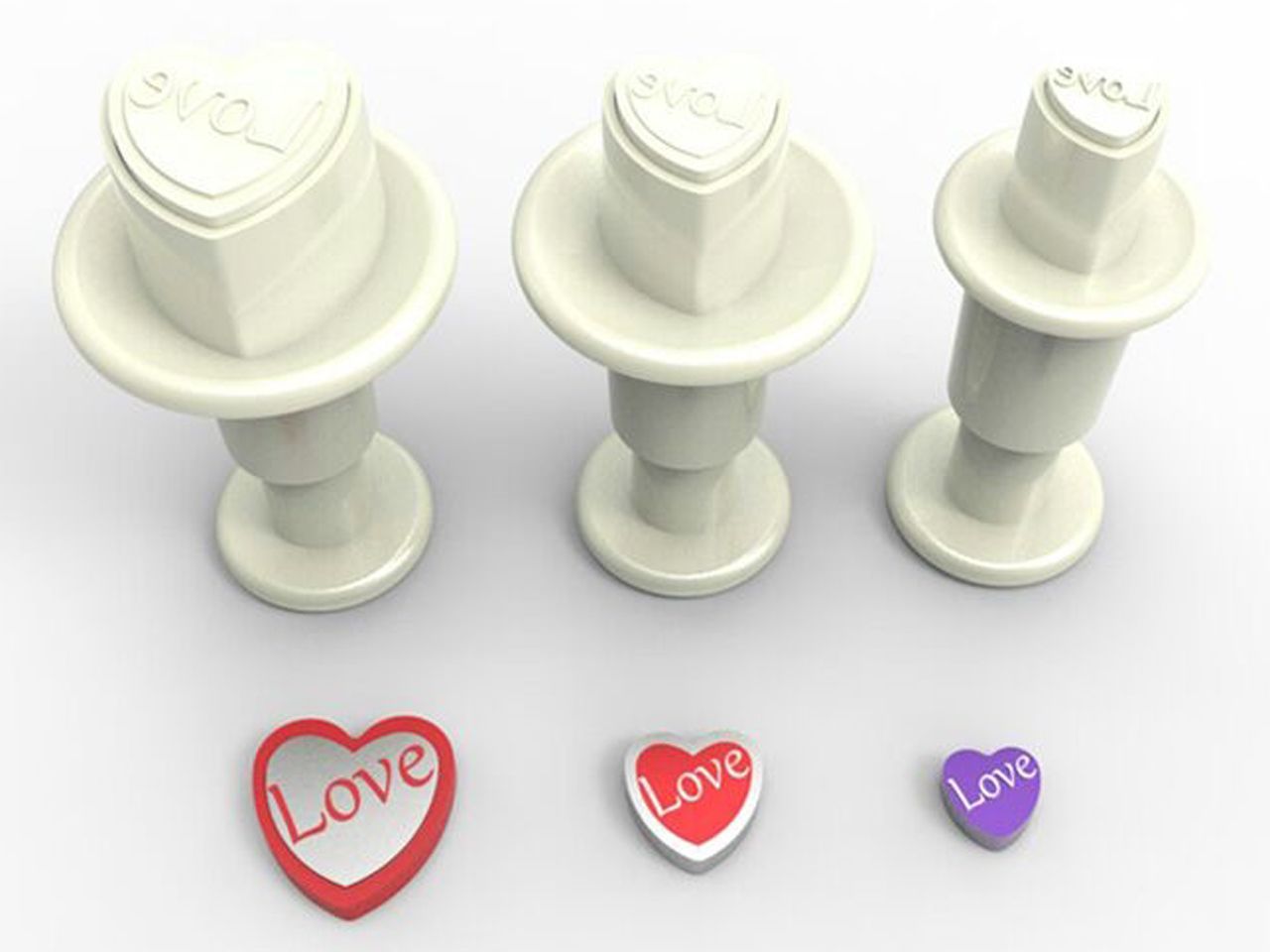 DEKOFEE Mini-Ausstecher-Set mit Stempel: Love, Kunststoff, Weiß, 3er-Set