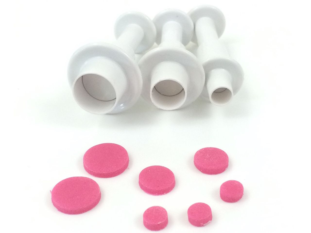 DEKOFEE Mini-Ausstecher-Set mit Stempel: Kreise, Kunststoff, Weiß, 3er-Set