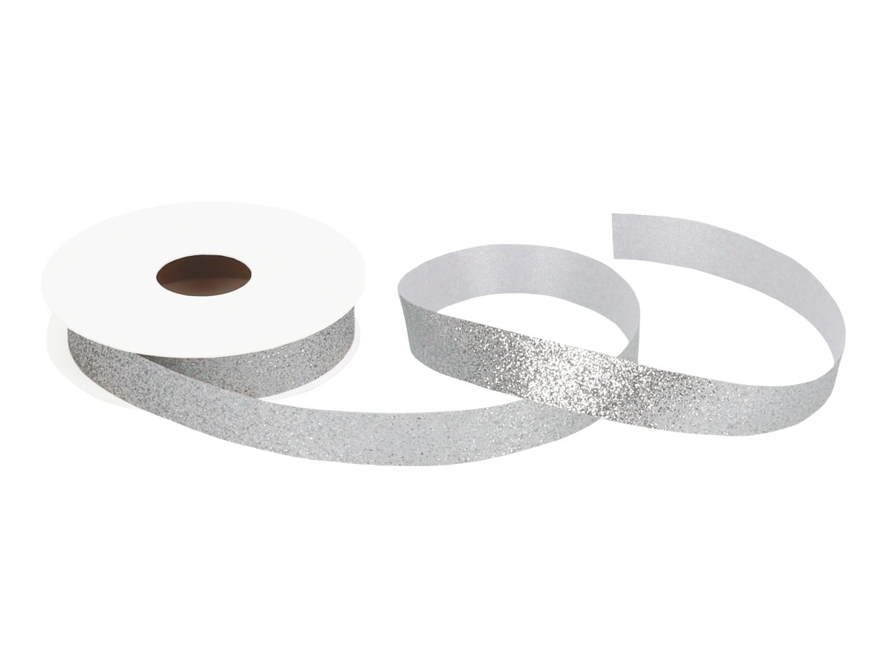 Satinband: Silber Glitzer, Polyester, 5 Meter à 15 mm