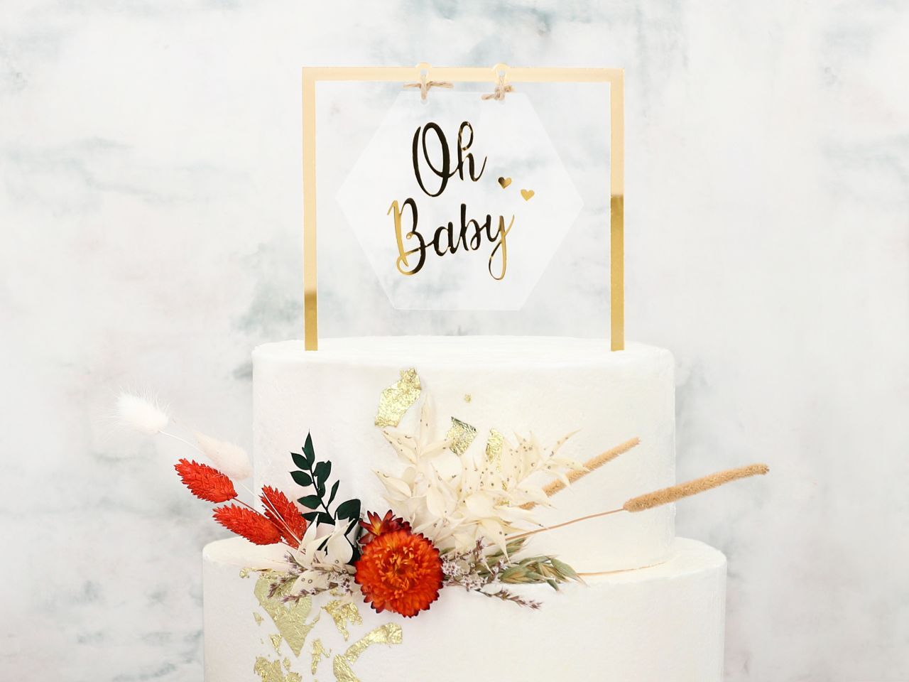 Cake Topper: Oh Baby, glänzendes Gold, 17 x 16 cm