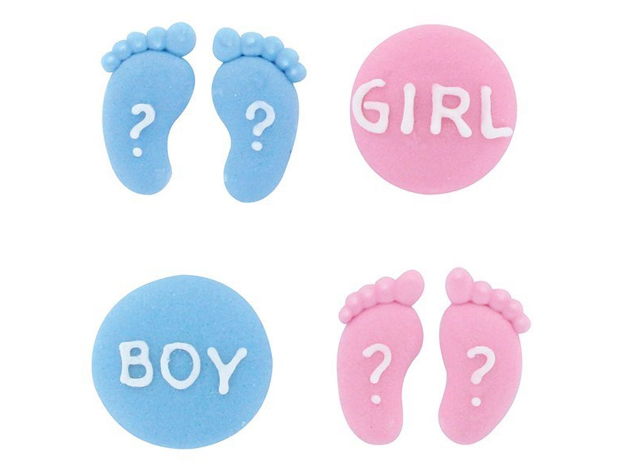Culpitt: Zuckerdekor Gender Reveal, Blau & Rosa, 12er-Set, Buttons: 25 mm, Füße: 27 x 15 mm