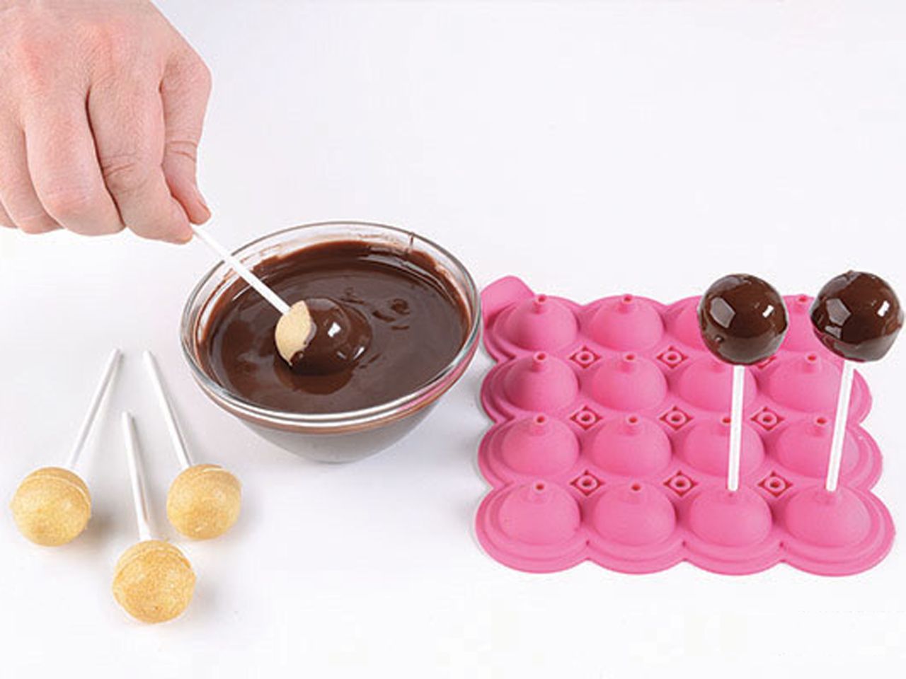 Silikonform: Cake Pops-Kugeln, 2-teilig, 20 Mulden à 4 cm, inkl. 20 Sticks