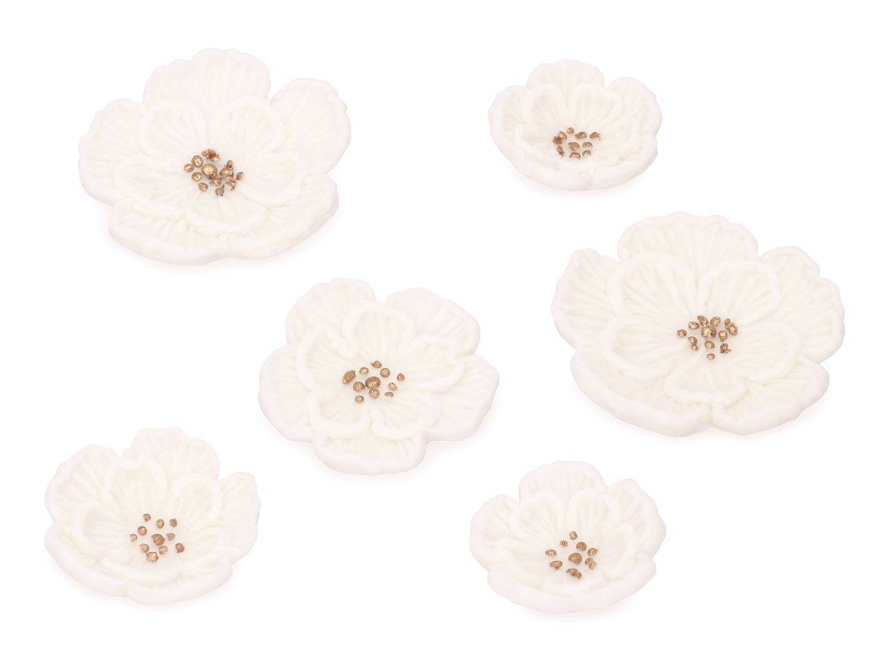 Fondant-Blumen Blüten-Set in Weiß, 6 Stück á 3/4/5 cm