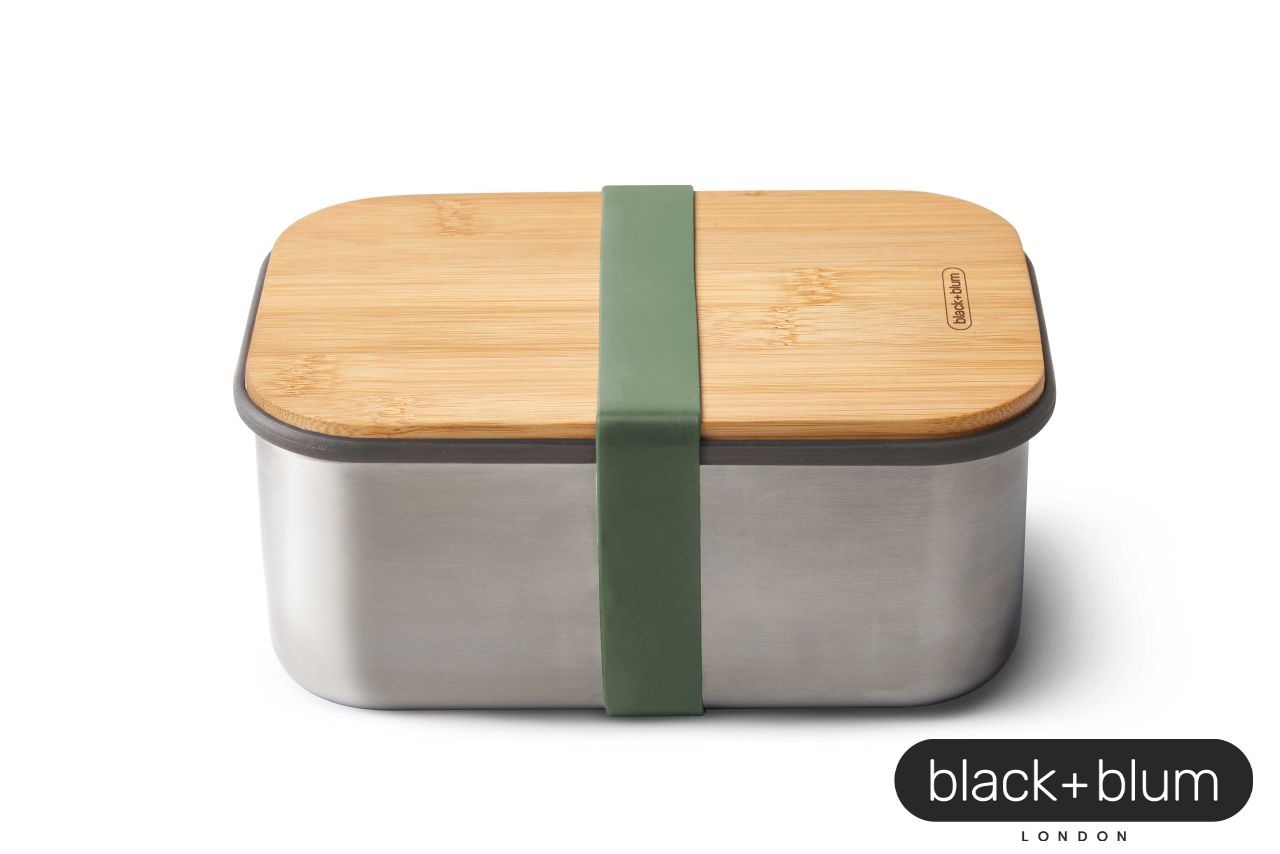 Sandwichbox, olive, Edelstahl/Holz, 1250 ml, 19x13,5x7,5cm