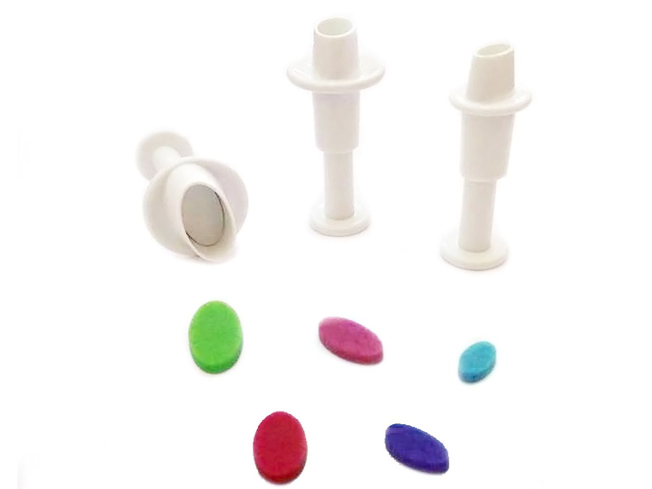 DEKOFEE Mini-Ausstecher-Set mit Stempel: Ovale, Kunststoff, Weiß, 3er-Set