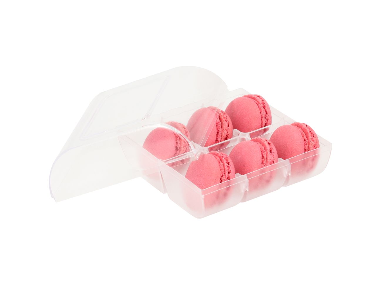 Macaron-Halbschalen, 12 Stück rot in 6er Box transparent