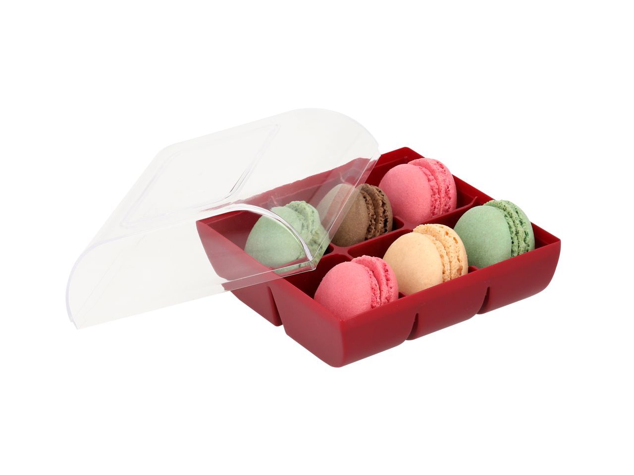 Macaron-Halbschalen, 12 Stück bunt in 6er Box ruby