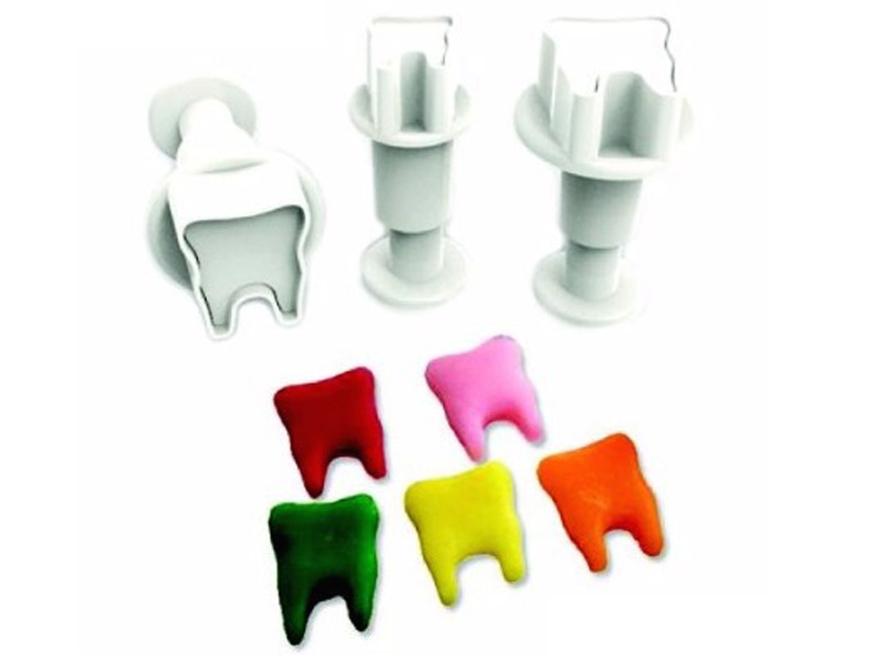 DEKOFEE Mini-Ausstecher-Set mit Stempel: Zähne, Kunststoff, Weiß, 3er-Set