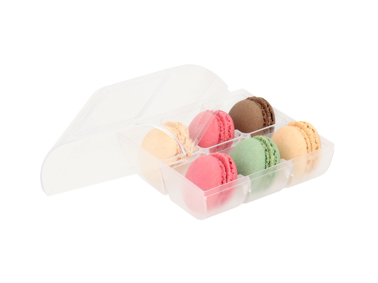 Macaron-Halbschalen, 12 Stück bunt in 6er Box transparent