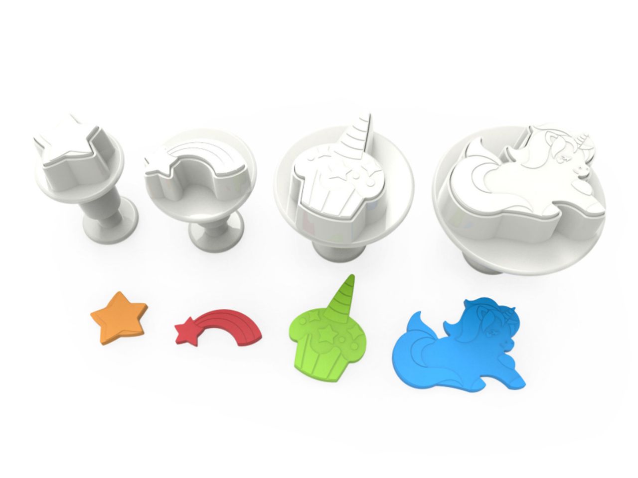 DEKOFEE Ausstecher-Set mit Stempel: Einhorn, Kunststoff, Weiß, 4er-Set