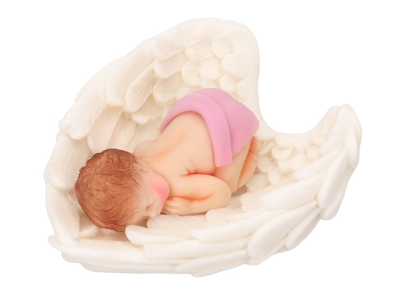 3D-Fondantfigur Baby Girl auf Flügeln, Rosa & Weiß, 9 x 8 cm